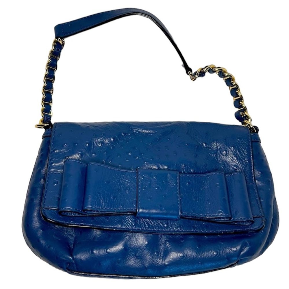 Kate Spade Blue Charm City Ostrich Shoulder Bag with Bow. Care Card included